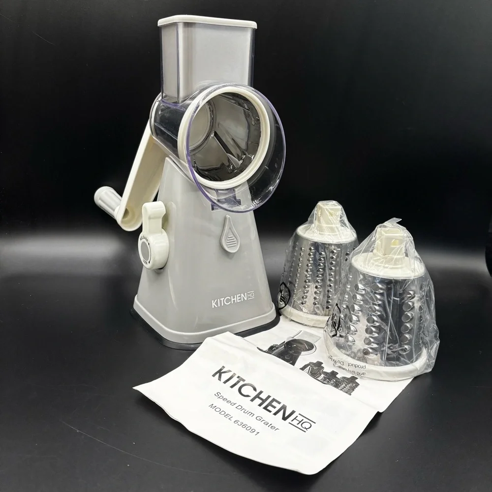 KITCHEN HQ Speed Drum‎ Grater Gray Stainless Steel Gadget 3 Blades